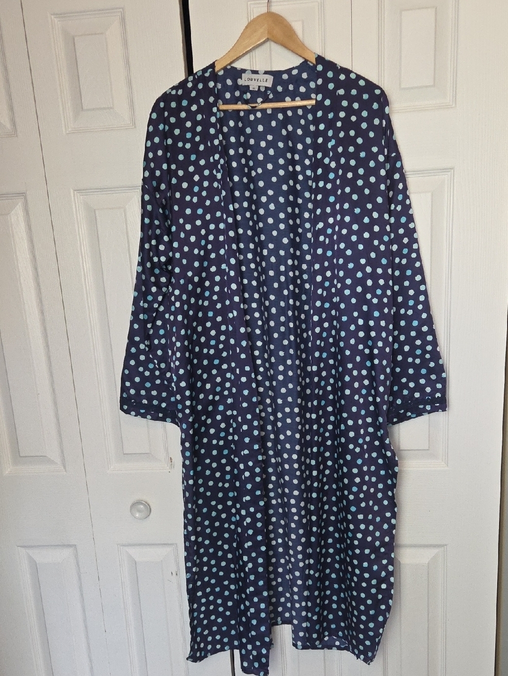 Louvelle Silk/cotton Navy Polka Dot Lightweight Robe